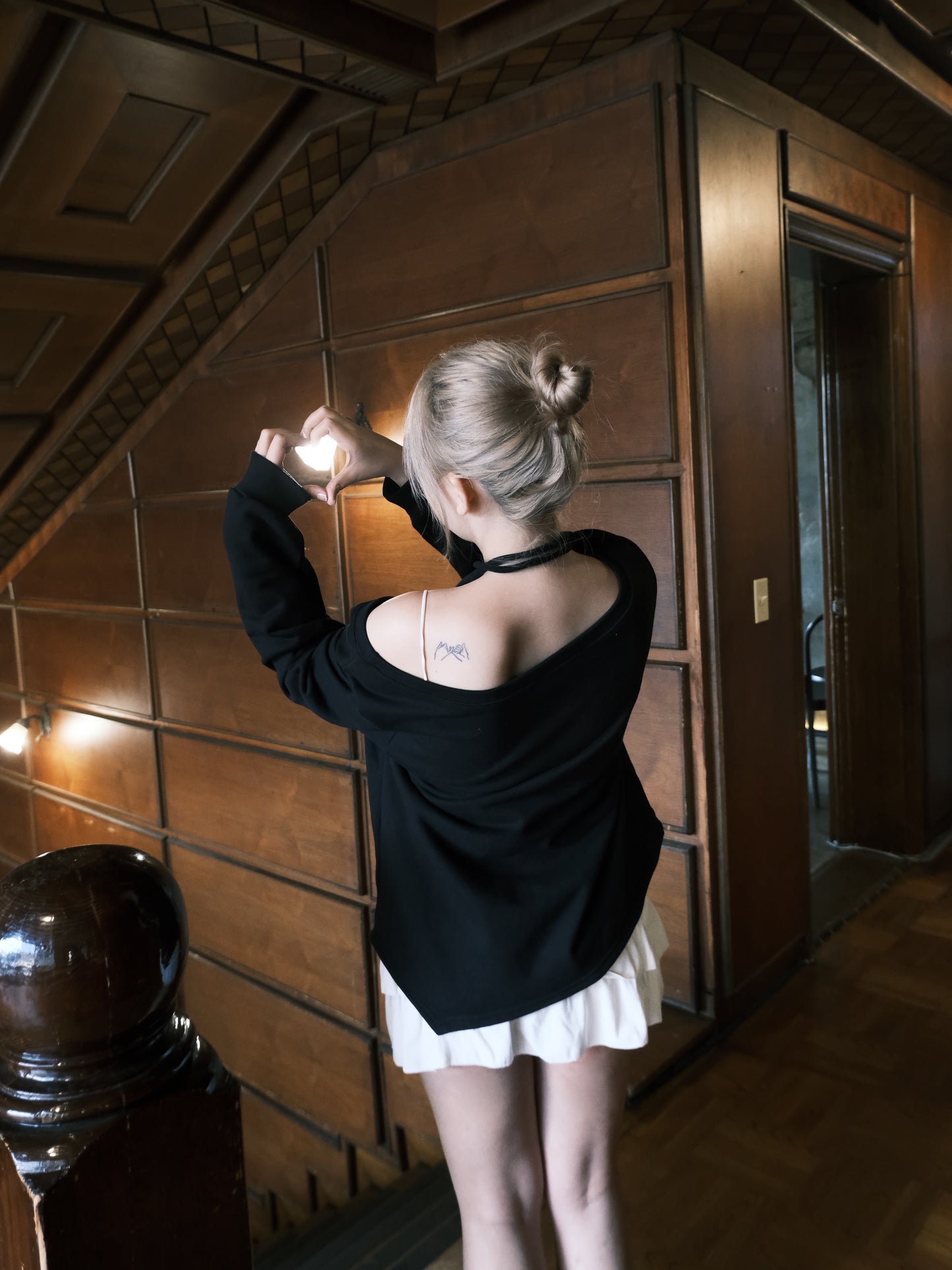 ‹KR 19›韓系復古印花斜肩衛衣連頸帶