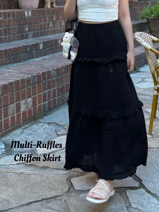Multi-Ruffles Chiffon Skirt ♡