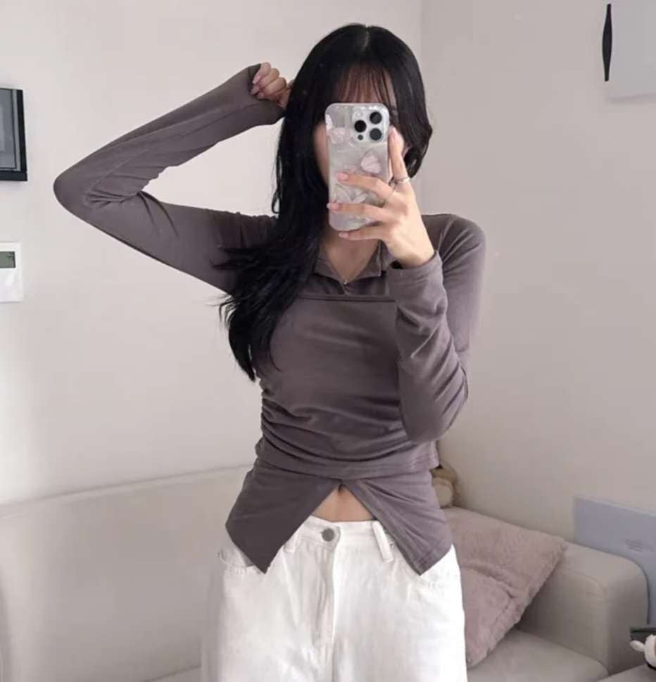 *預購 假兩件polo貼身超美超顯瘦上衣