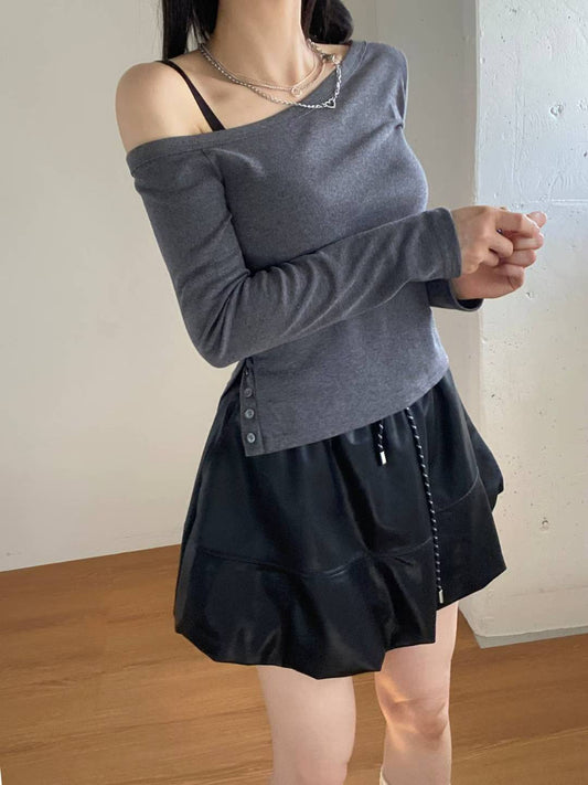 ※預購 特色小可愛開扣單肩上衣