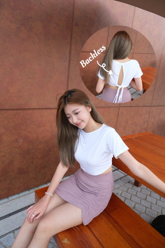 露背綿質綁帶短身上衣