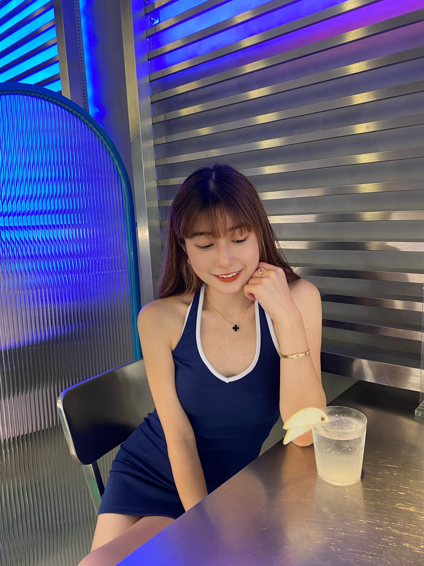 [春夏款COMEBACK!] 歐美款‪.ᐟ‪掛頸拼色貼身連身裙