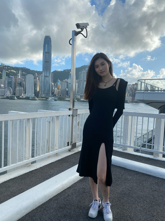 必買！超好看開叉背心長裙配外套