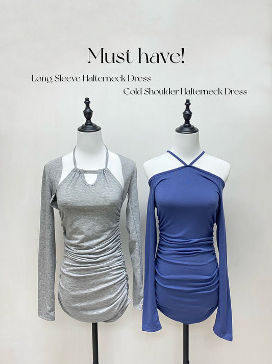 ［右邊］Must have! cold shoulder halterneck dress