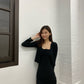針織棉紐紋設計吊帶連身裙連外套
